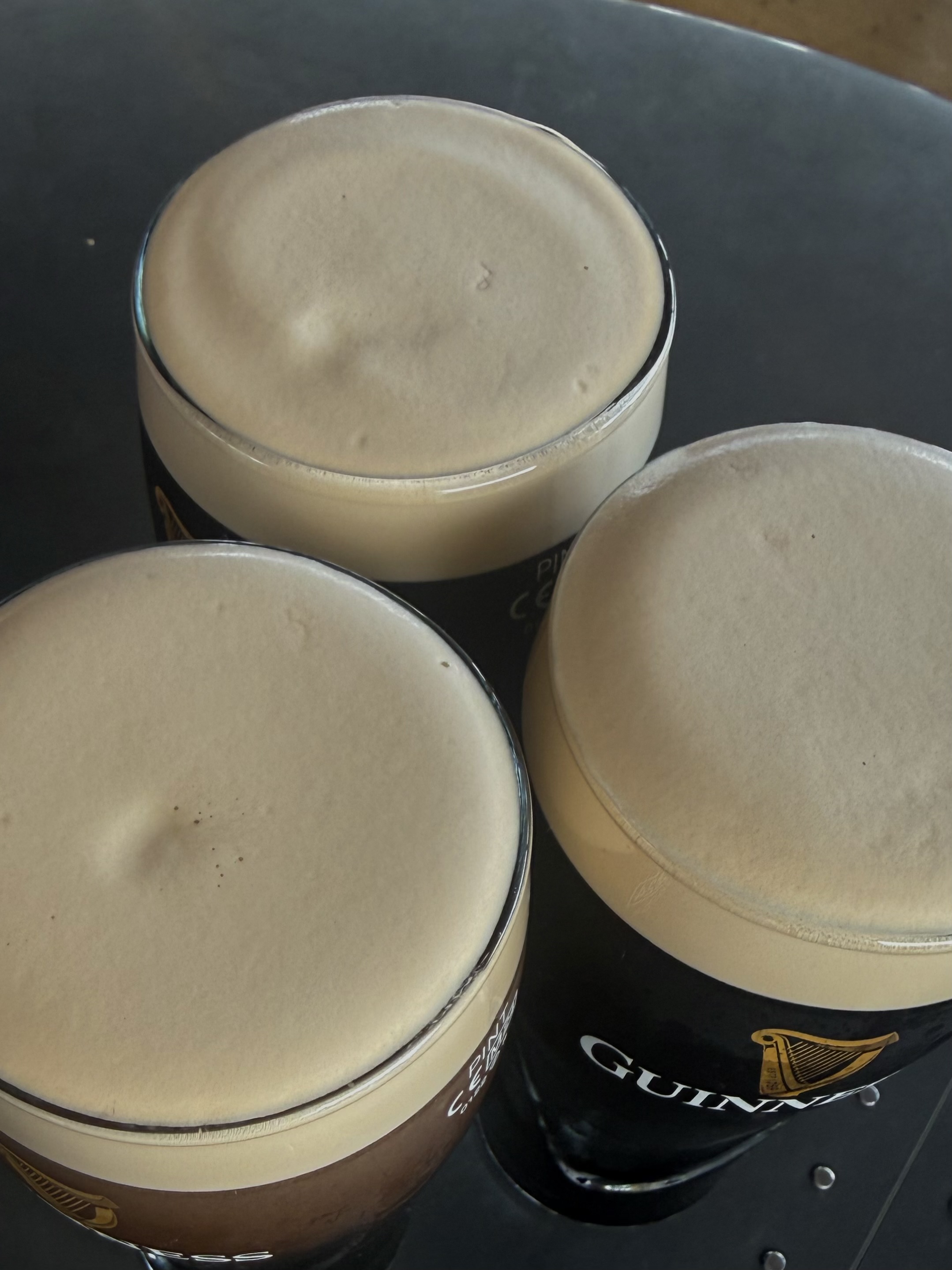 the top of three Guinness pints