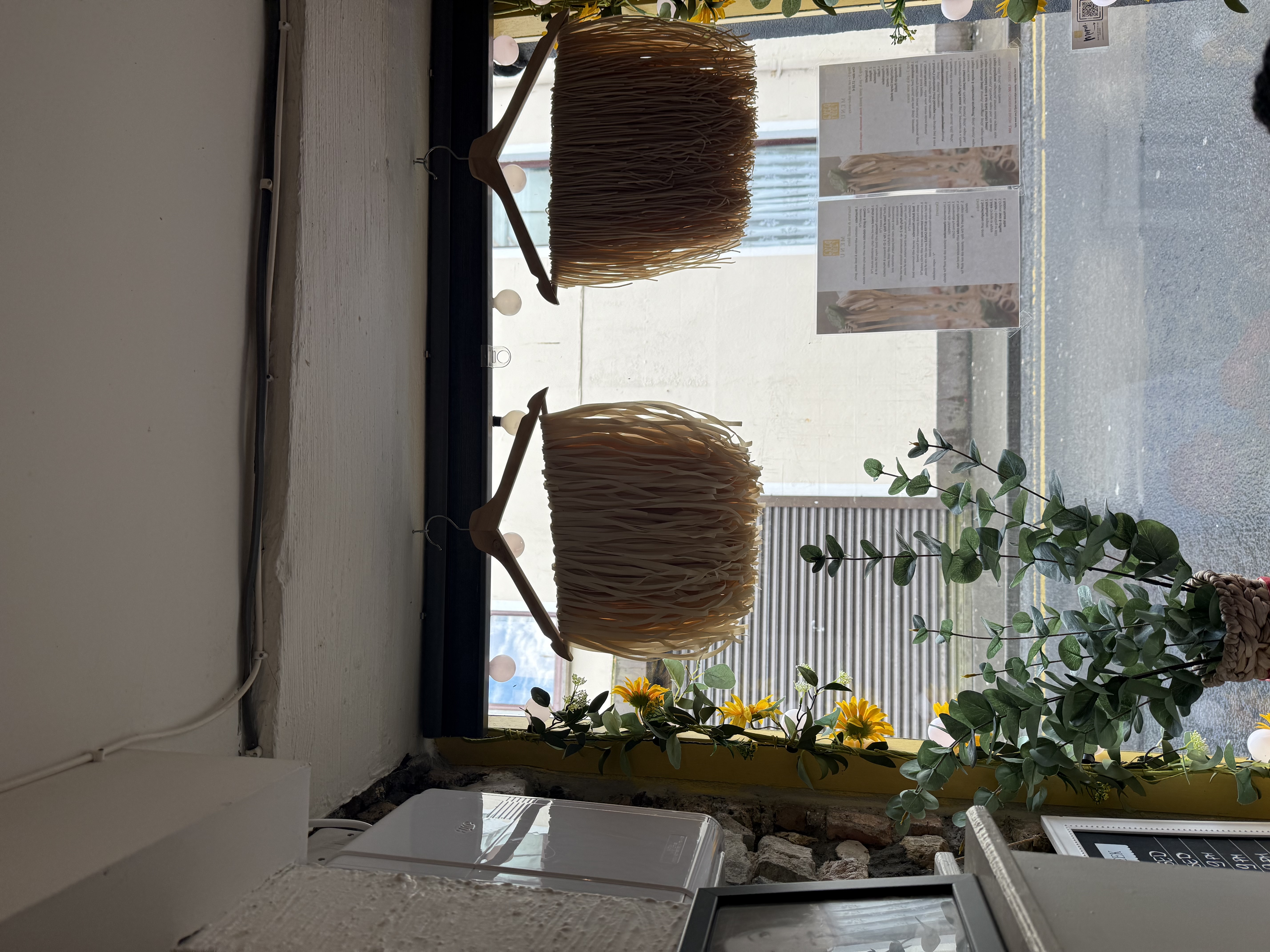Pasta hanging by the window